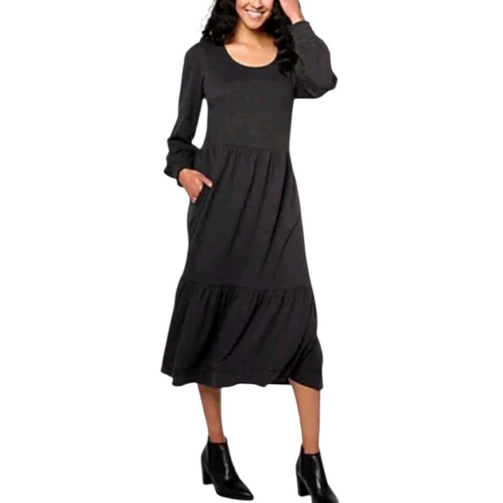 Canyon Retreat Washed Black Tiered Easy Midi Boot Dress L